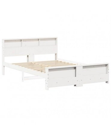 vidaXL Bed Frame with Shelf White 140 x 200 cm Solid Pine Wood