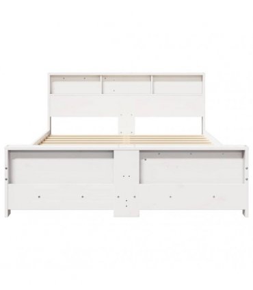 vidaXL Bed Frame with Shelf White 140 x 200 cm Solid Pine Wood