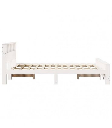 vidaXL Bed Frame with Shelf White 140 x 200 cm Solid Pine Wood