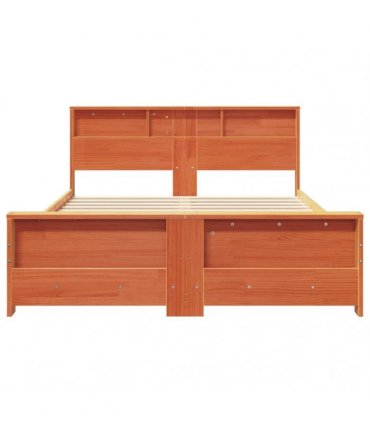 vidaXL Bed Frame with Shelf Wax Brown 140 x 200 cm Solid Pine Wood