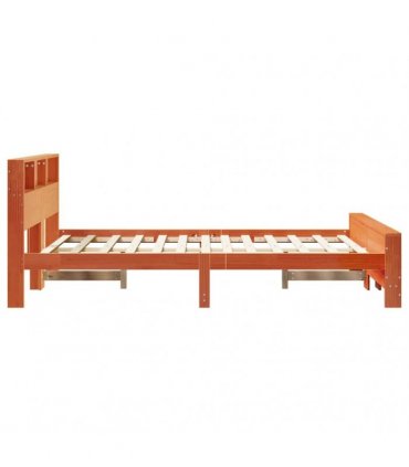 vidaXL Bed Frame with Shelf Wax Brown 140 x 200 cm Solid Pine Wood