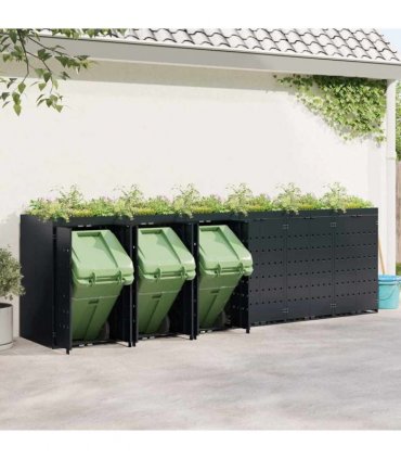 vidaXL Wheelie Bin Storage for 6 Bins Black 408 x 77.5 x 121.5 cm