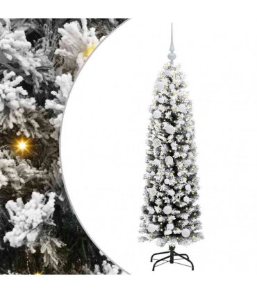 vidaXL Artificial Christmas Tree with LED Light Green and white 150 cm