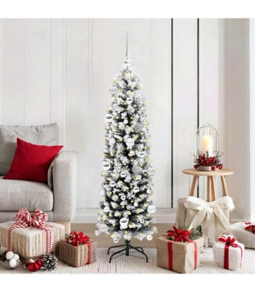vidaXL Artificial Christmas Tree with LED Light Green and white 150 cm