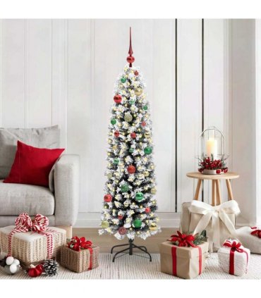vidaXL Artificial Christmas Tree with LED Light Green and white 150 cm
