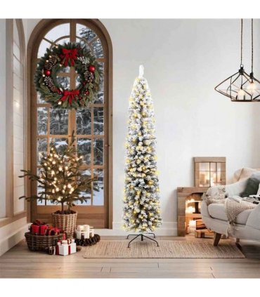 vidaXL Artificial Christmas Tree with LED Light Green and white 180 cm
