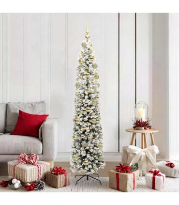 vidaXL Artificial Christmas Tree with LED Light Green and White 180 cm