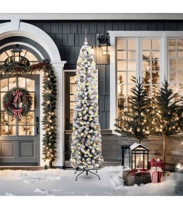vidaXL Artificial Christmas Tree with LED Light Green and white 210 cm