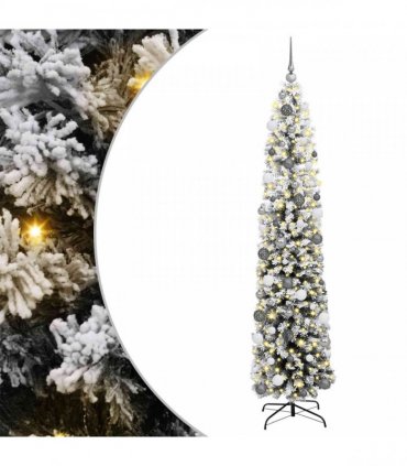 vidaXL Artificial Christmas Tree with LED Light Green and white 210 cm