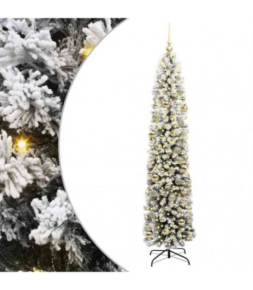 vidaXL Artificial Christmas Tree with LED Light Green and White 210 cm
