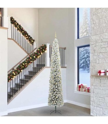 vidaXL Artificial Christmas Tree with LED Light Green and White 300 cm