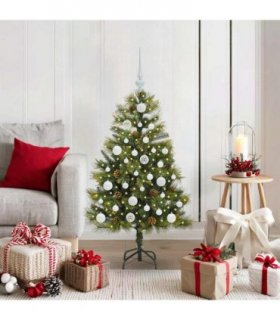 vidaXL Artificial Hinged Christmas Tree with Cones 120 cm 150 LEDs
