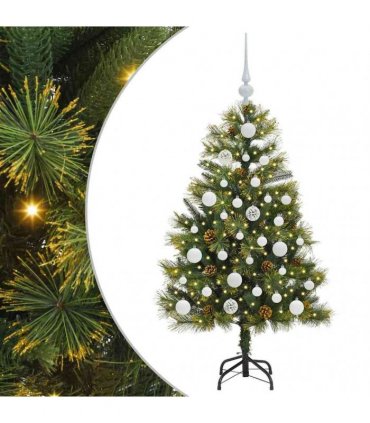 vidaXL Artificial Hinged Christmas Tree with Cones 120 cm 150 LEDs