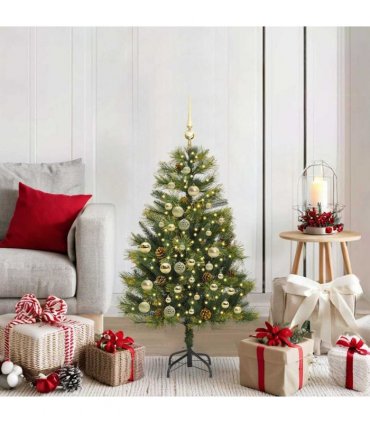 vidaXL Artificial Hinged Christmas Tree with Cones 120 cm 150 LEDs