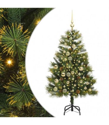 vidaXL Artificial Hinged Christmas Tree with Cones 120 cm 150 LEDs