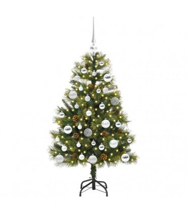 vidaXL Artificial Hinged Christmas Tree with Cones 120 cm 150 LEDs