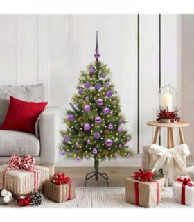 vidaXL Artificial Hinged Christmas Tree with Cones 120 cm 150 LEDs
