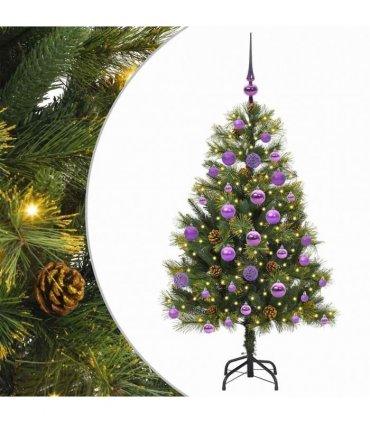 vidaXL Artificial Hinged Christmas Tree with Cones 120 cm 150 LEDs