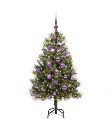 vidaXL Artificial Hinged Christmas Tree with Cones 120 cm 150 LEDs