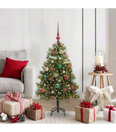 vidaXL Artificial Hinged Christmas Tree with Cones 120 cm 150 LEDs