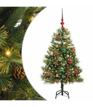 vidaXL Artificial Hinged Christmas Tree with Cones 120 cm 150 LEDs
