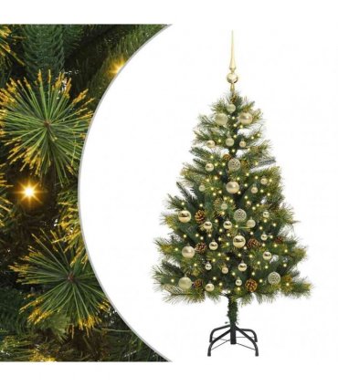vidaXL Artificial Hinged Christmas Tree with Cones 150 cm 150 LEDs