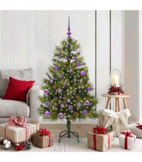 vidaXL Artificial Hinged Christmas Tree with Cones 150 cm 150 LEDs