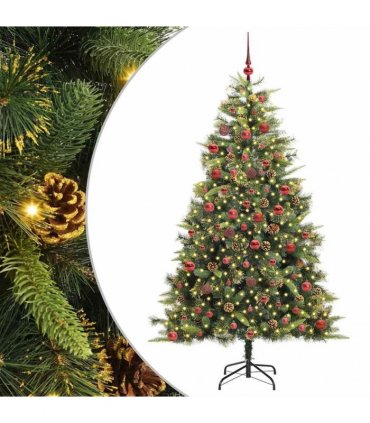 vidaXL Artificial Hinged Christmas Tree with Cones 180 cm 300 LEDs