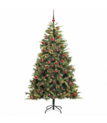 vidaXL Artificial Hinged Christmas Tree with Cones 180 cm 300 LEDs