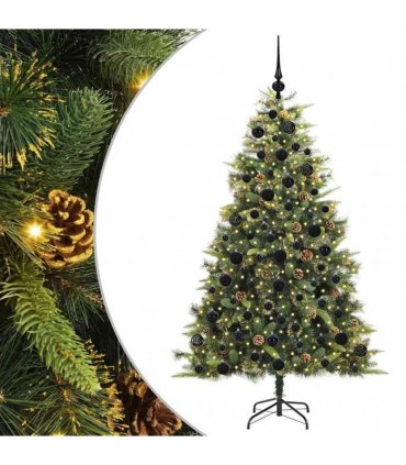 vidaXL Artificial Hinged Christmas Tree with Cones 180 cm 300 LEDs