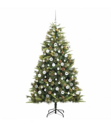 vidaXL Artificial Hinged Christmas Tree with Cones 180 cm 300 LEDs