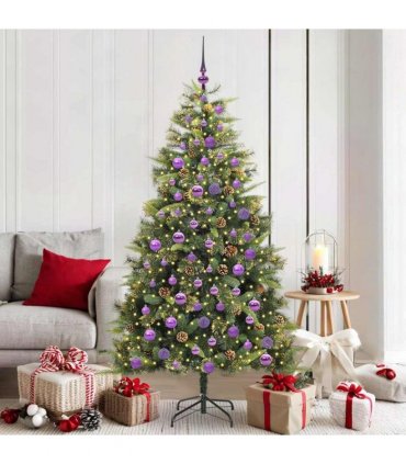 vidaXL Artificial Hinged Christmas Tree with Cones 180 cm 300 LEDs