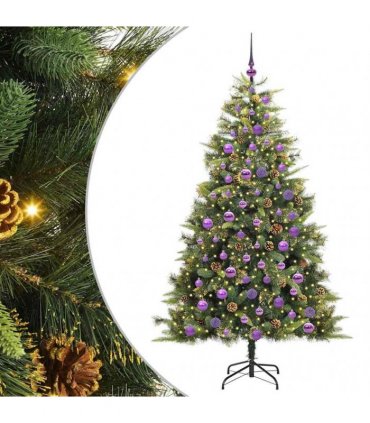 vidaXL Artificial Hinged Christmas Tree with Cones 180 cm 300 LEDs