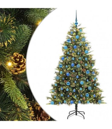vidaXL Artificial Hinged Christmas Tree with Cones 180 cm 300 LEDs