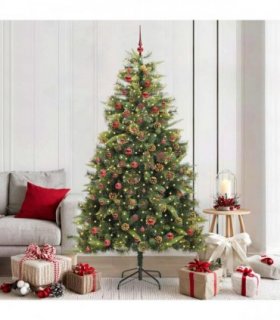 vidaXL Artificial Hinged Christmas Tree with Cones 210 cm 300 LEDs