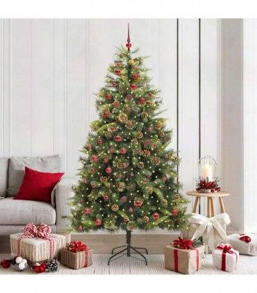 vidaXL Artificial Hinged Christmas Tree with Cones 210 cm 300 LEDs