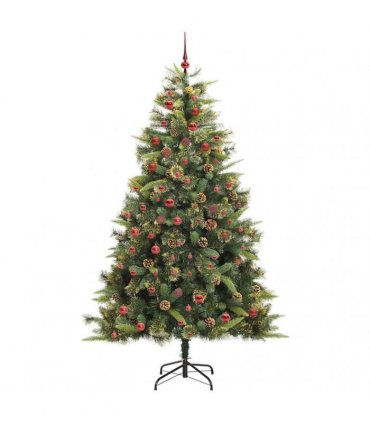 vidaXL Artificial Hinged Christmas Tree with Cones 210 cm 300 LEDs