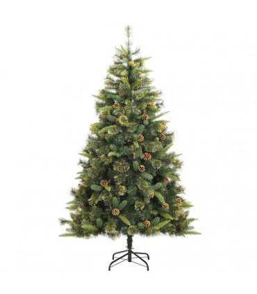 vidaXL Artificial Hinged Christmas Tree with Cones 210 cm 300 LEDs