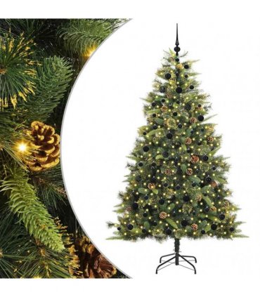vidaXL Artificial Hinged Christmas Tree with Cones 210 cm 300 LEDs