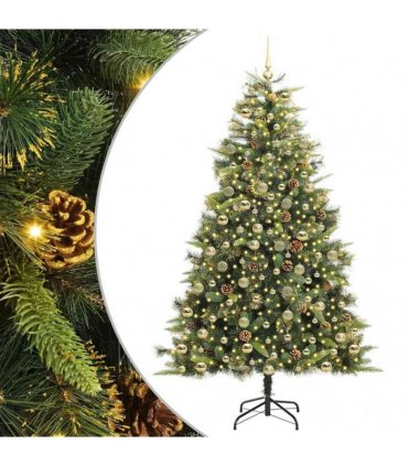vidaXL Artificial Hinged Christmas Tree with Cones 210 cm 300 LEDs