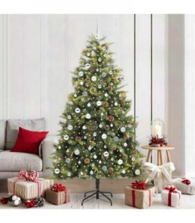 vidaXL Artificial Hinged Christmas Tree with Cones 210 cm 300 LEDs
