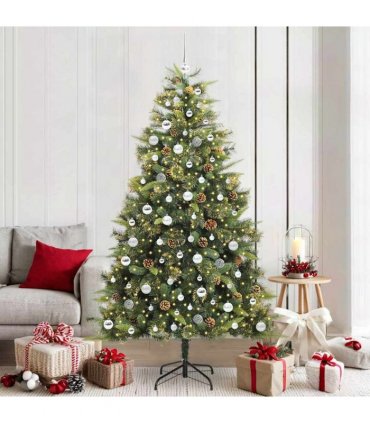 vidaXL Artificial Hinged Christmas Tree with Cones 210 cm 300 LEDs