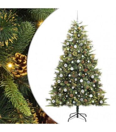 vidaXL Artificial Hinged Christmas Tree with Cones 210 cm 300 LEDs