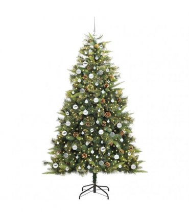 vidaXL Artificial Hinged Christmas Tree with Cones 210 cm 300 LEDs