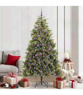 vidaXL Artificial Hinged Christmas Tree with Cones 210 cm 300 LEDs