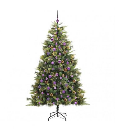 vidaXL Artificial Hinged Christmas Tree with Cones 210 cm 300 LEDs