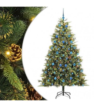 vidaXL Artificial Hinged Christmas Tree with Cones 210 cm 300 LEDs