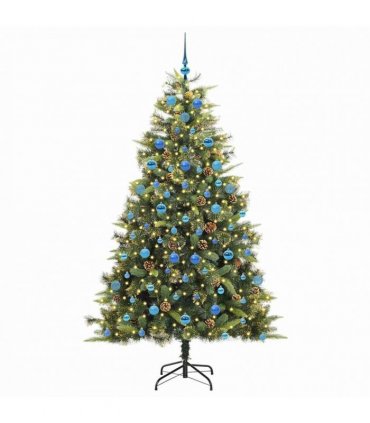 vidaXL Artificial Hinged Christmas Tree with Cones 210 cm 300 LEDs