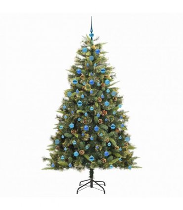 vidaXL Artificial Hinged Christmas Tree with Cones 210 cm 300 LEDs