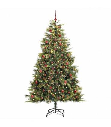 vidaXL Artificial Hinged Christmas Tree with Cones 240 cm 300 LEDs